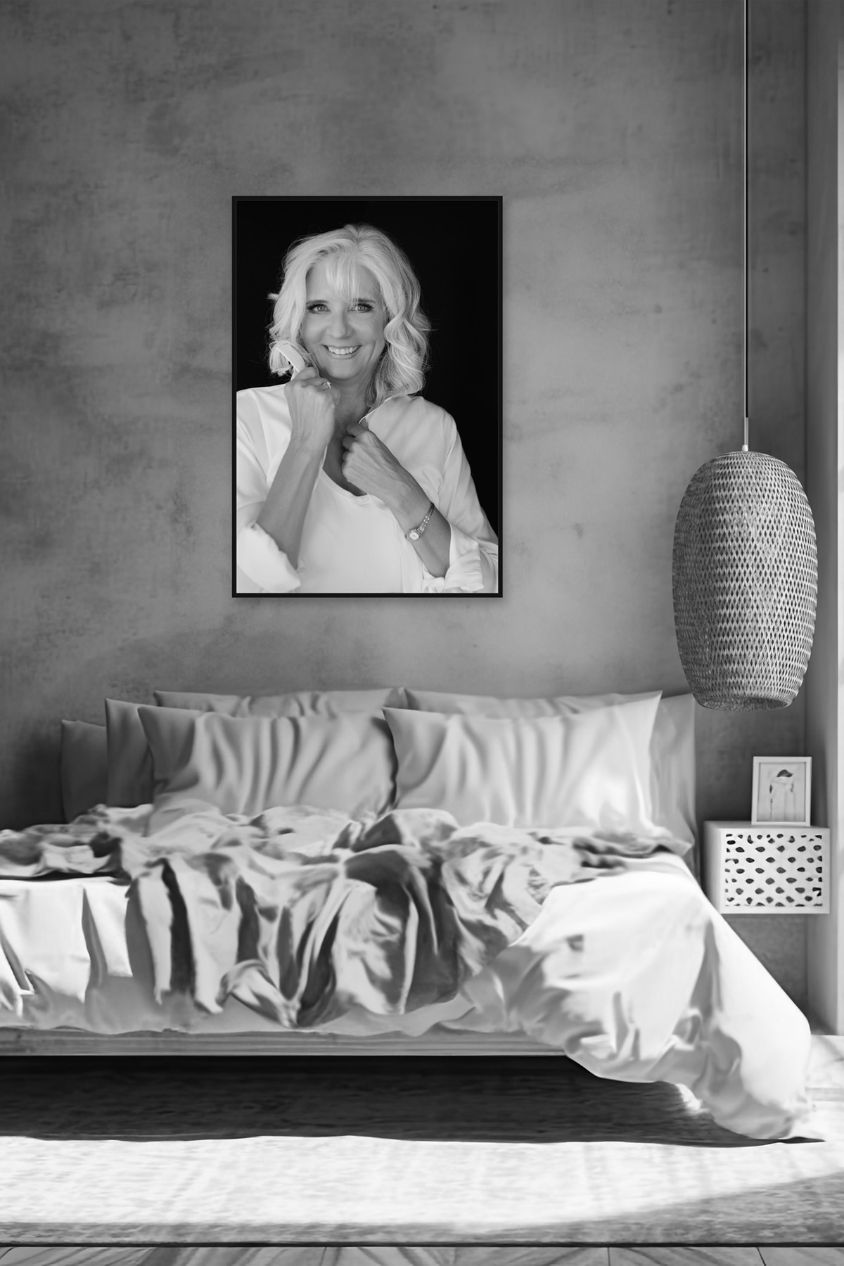 ICONIC Experience 40+ Boise wall art — heirloom black-and-white portrait installed in a real home